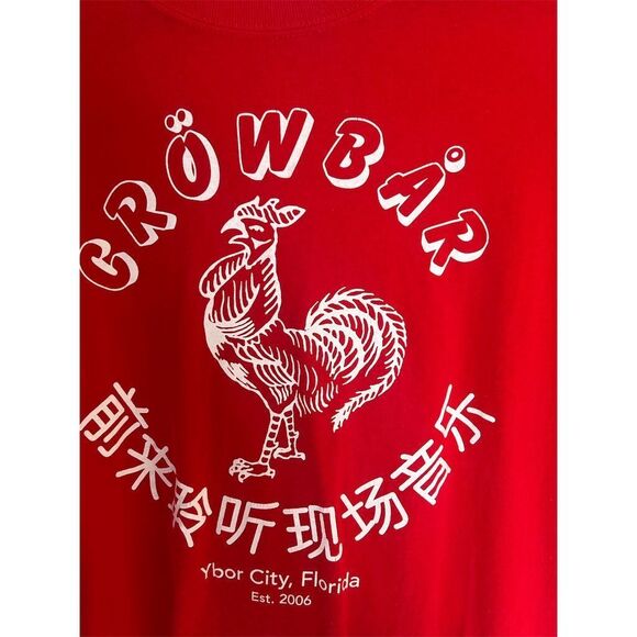 Crow Bar Ybor City Rooster Graphic T-Shirt Men's Red Short Sleeve Crew Neck Lrg - Picture 2 of 6